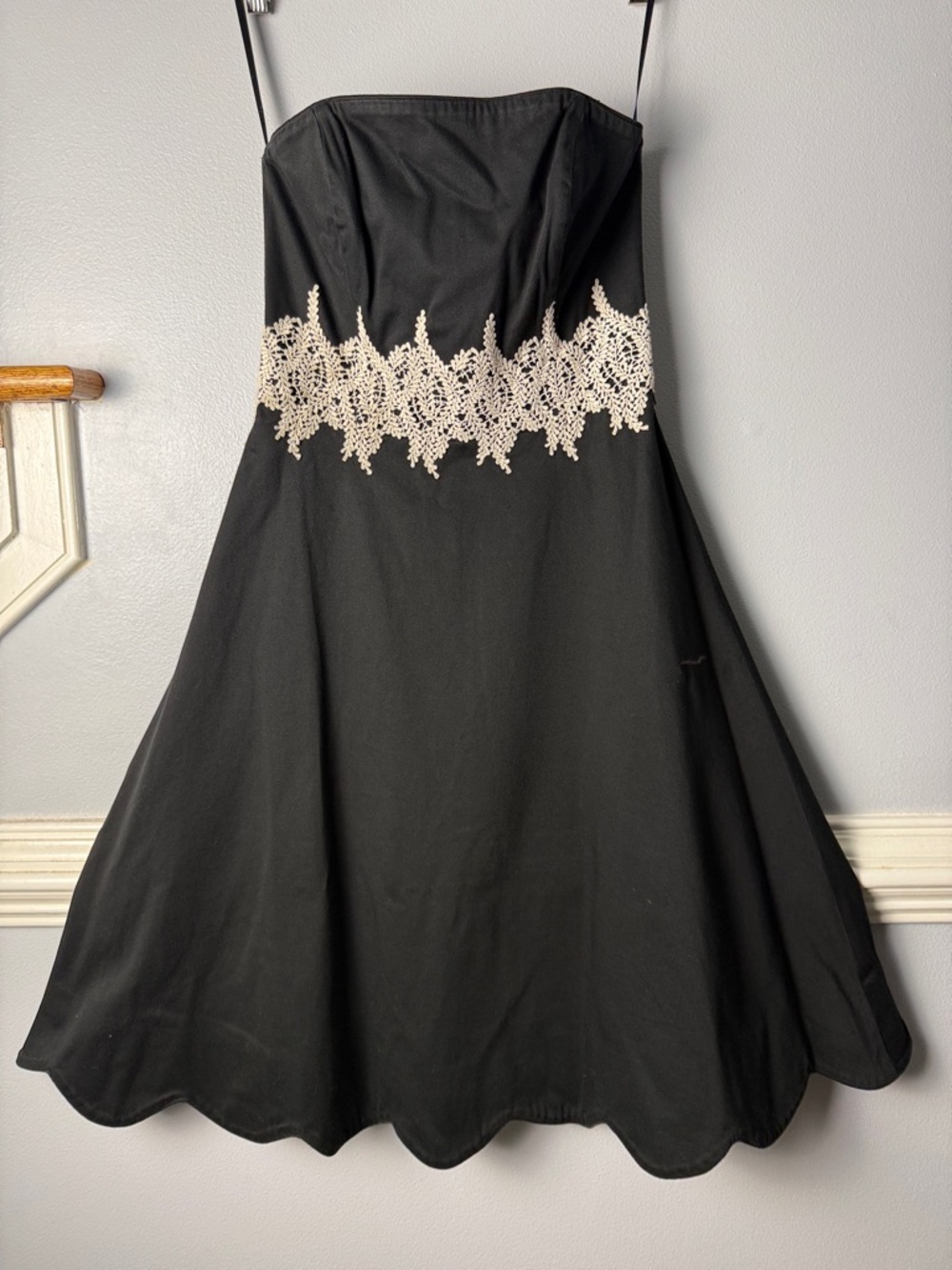 White House Black Market Black Strapless Dress with Cream Lace Waist